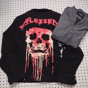 Fashion Nova Men's Bundle, Graphic Jeans Jacket and Bomber Windbreaker, Size L